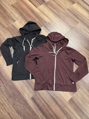 Vuori Maroon Zip Hoodie with Cream Drawstrings